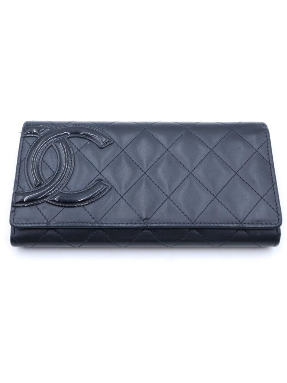 Chanel Cambon Line CC Logo Wallet Card Case Bifold Black Lambskin